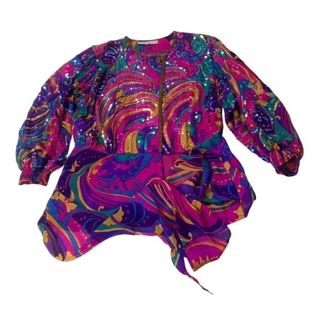 Vintage Multicolored Sequin Embellished Blouse